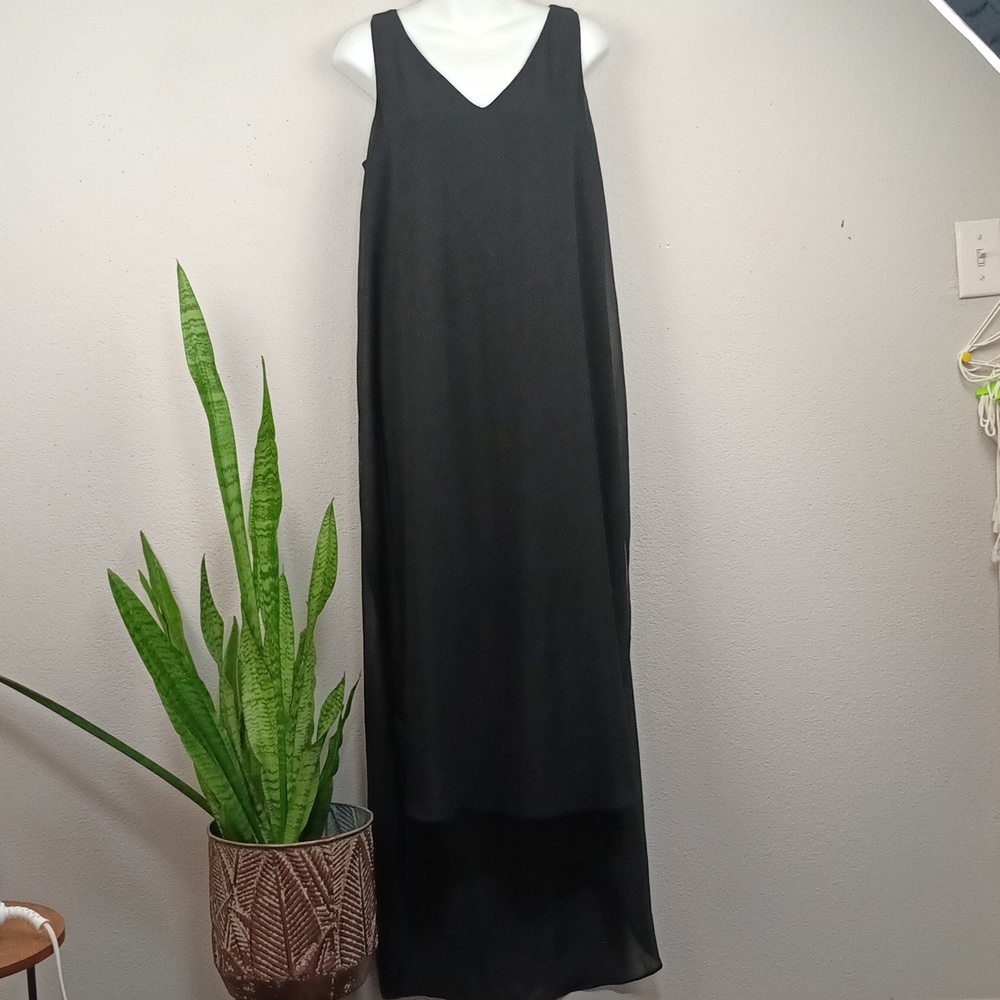 Gianni Bini Womens Elegant Black Semi Sheer V Neck Maxi Dress sz M Whimsigoth